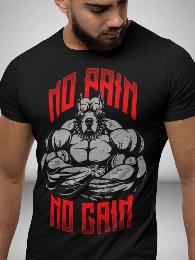 Tricou Bărbați No Pain No Gain NEGRU
