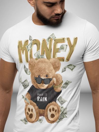 Tricou Bărbați Money Bear ALB