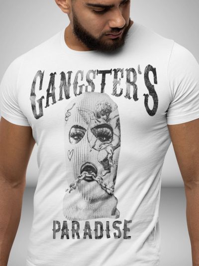 Tricou Bărbați Gangster Paradise ALB