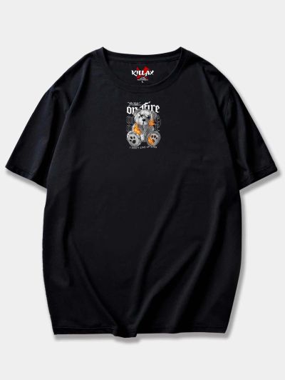 Tricou Bărbați ON FIRE NEGRU OVERSIZED