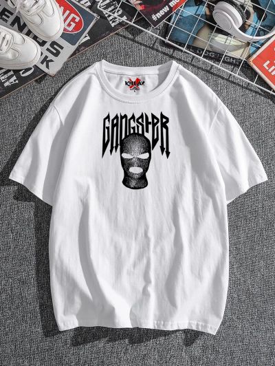 Tricou Bărbați GANGSTER ALB OVERSIZED