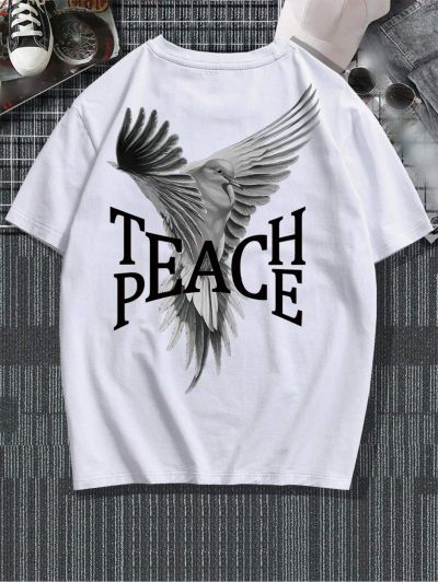Tricou Bărbați TEACH PEACE ALB Oversized